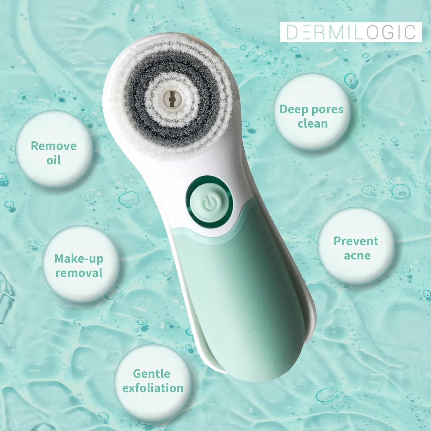 Dermilogic Advanced Facial Cleansing Brush, 2-in-1 Exfoliator Tool, Face Scrubber, Pore Cleaning Brush, Skin Care Device, Face Wash Brush, Facial Exfoliating Brush, Face Brush for Women and Men