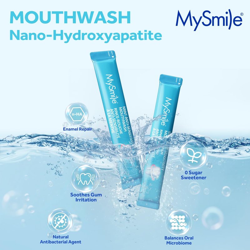 MySmile Mouthwash for Sensitive Teeth, Nano Hydroxyapatite Mouth Wash Travel Size, Fluoride Free Alcohol-Free Remineralizing for Enamel Strength Oral Rinse, Fresh Mint Flavor