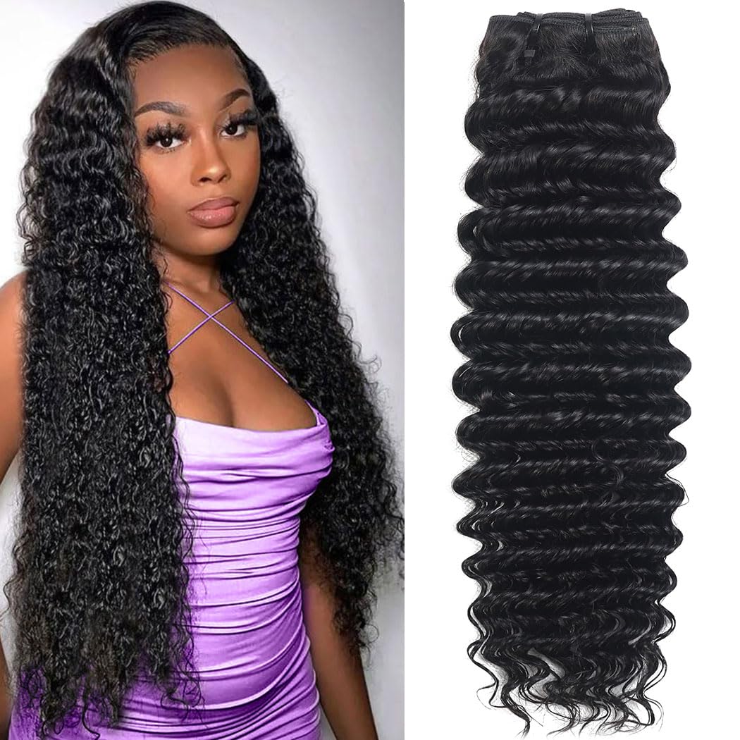 msVenus 12A Deep Wave Bundles Human Hair 20 Inches, 100% Unprocessed Indian Human Hair Bundles Wet and Wavy Raw Virgin Hair One Bundles Deal Curly Weave Bundles(Natural Color, 20 Inches)