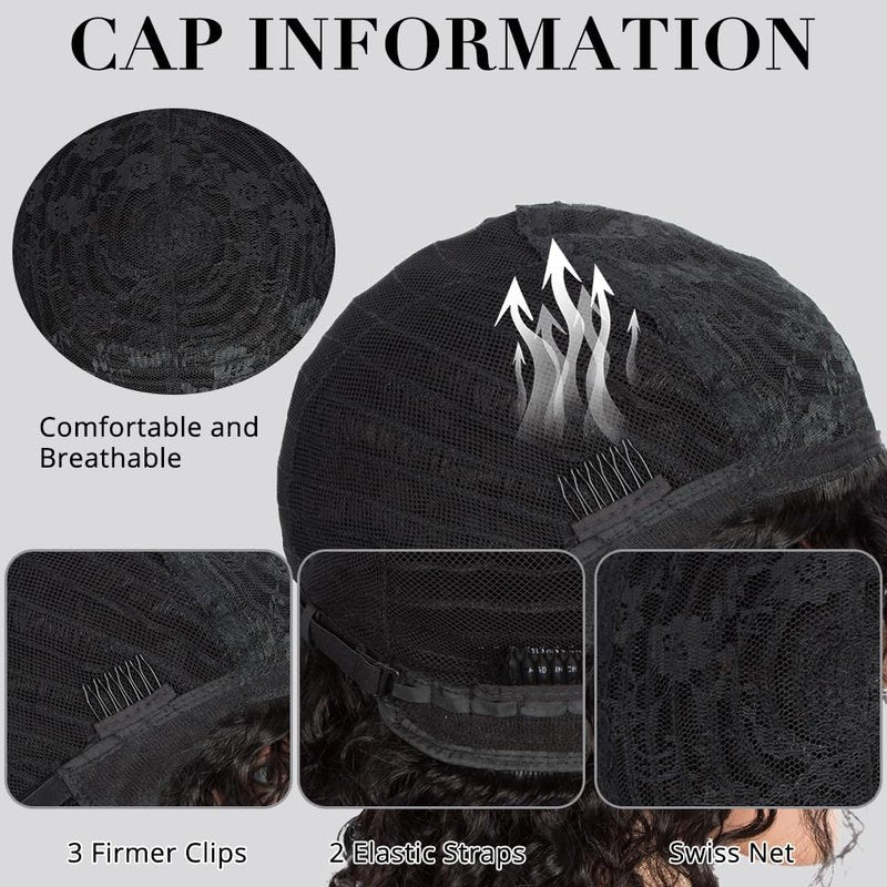 Spotlight 8 Inch Straight Bob Wig with Bangs Human Hair 180% Density Short Bob Human Hair Wigs with Bangs None Lace Front Wigs Brazilian Straight Hair Wig for Black Women Natural Black