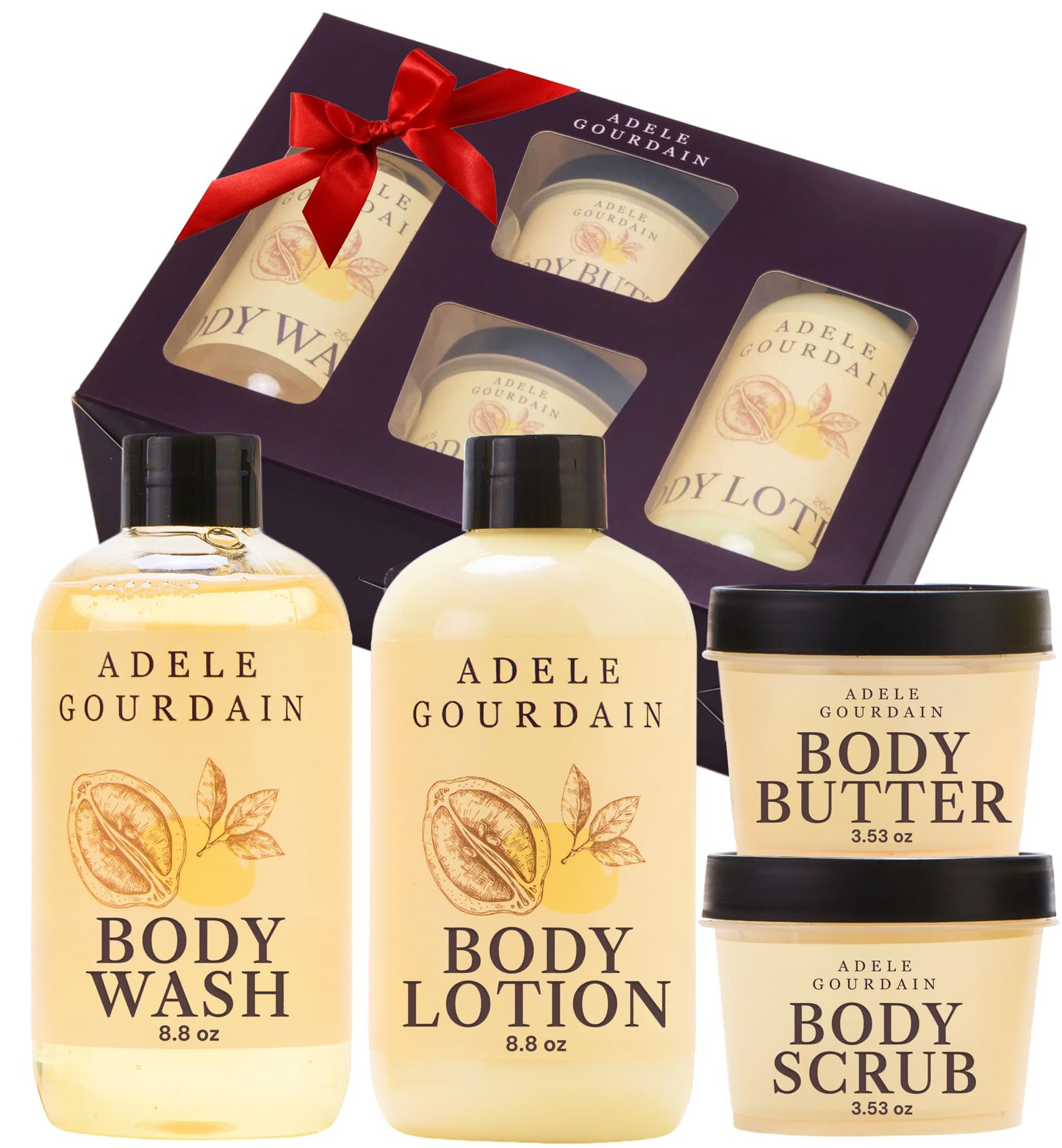 4-pc Bath and Body Womens Spa Gift Set, Lemon Scented, Adelegourdain
