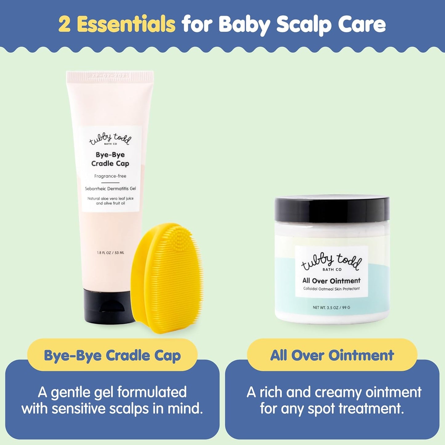 Cradle Cap Baby Hair Treatment Kit - Bye-Bye Cradle Cap Gel, Silicone Brush & Ointment | Gentle for Sensitive Skin