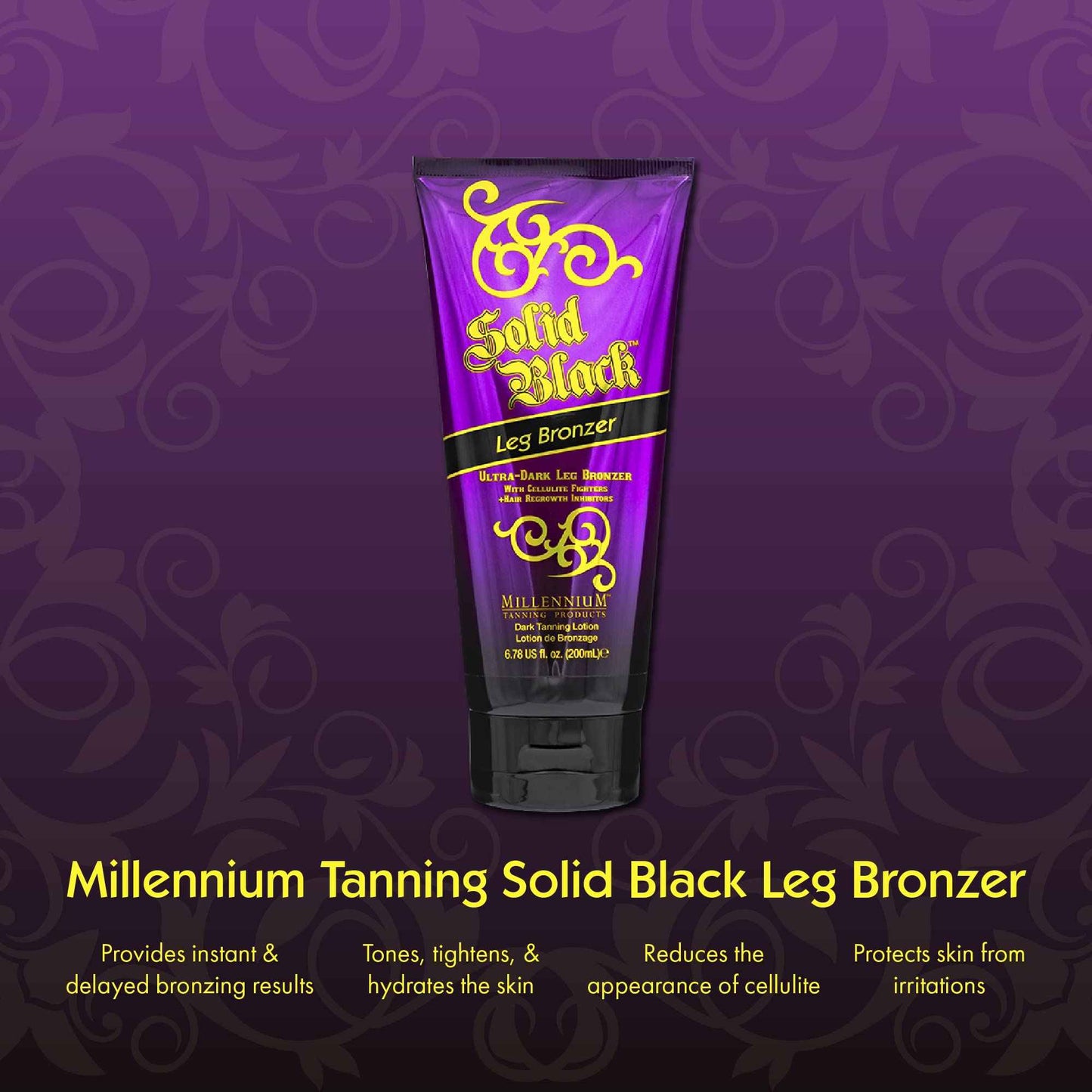 Millennium Tanning Solid Black Leg Bronzer – Ultra Dark Tanning Lotion with Aloe Vera, Cellulite Fighters & Hair Growth Inhibitors (6.78 oz)