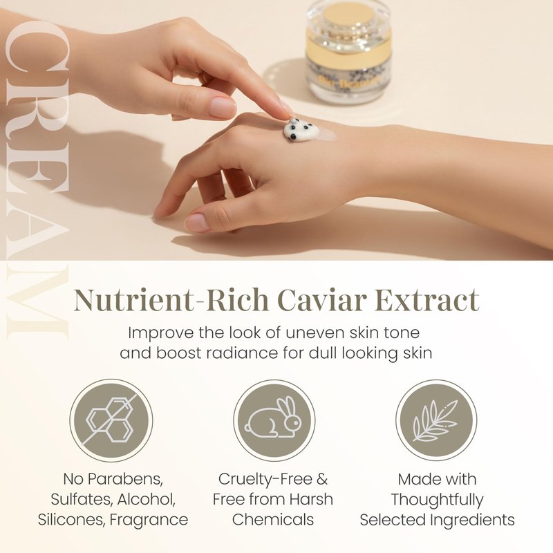 Caviar Face & Neck Cream with Niacinamide & Coq10 - Anti-Aging Face Cream with Hyaluronic Acid, Squalane & Marine Collagen for Firming & Hydration – Lightweight Moisturizer for Youthful Glowing Skin