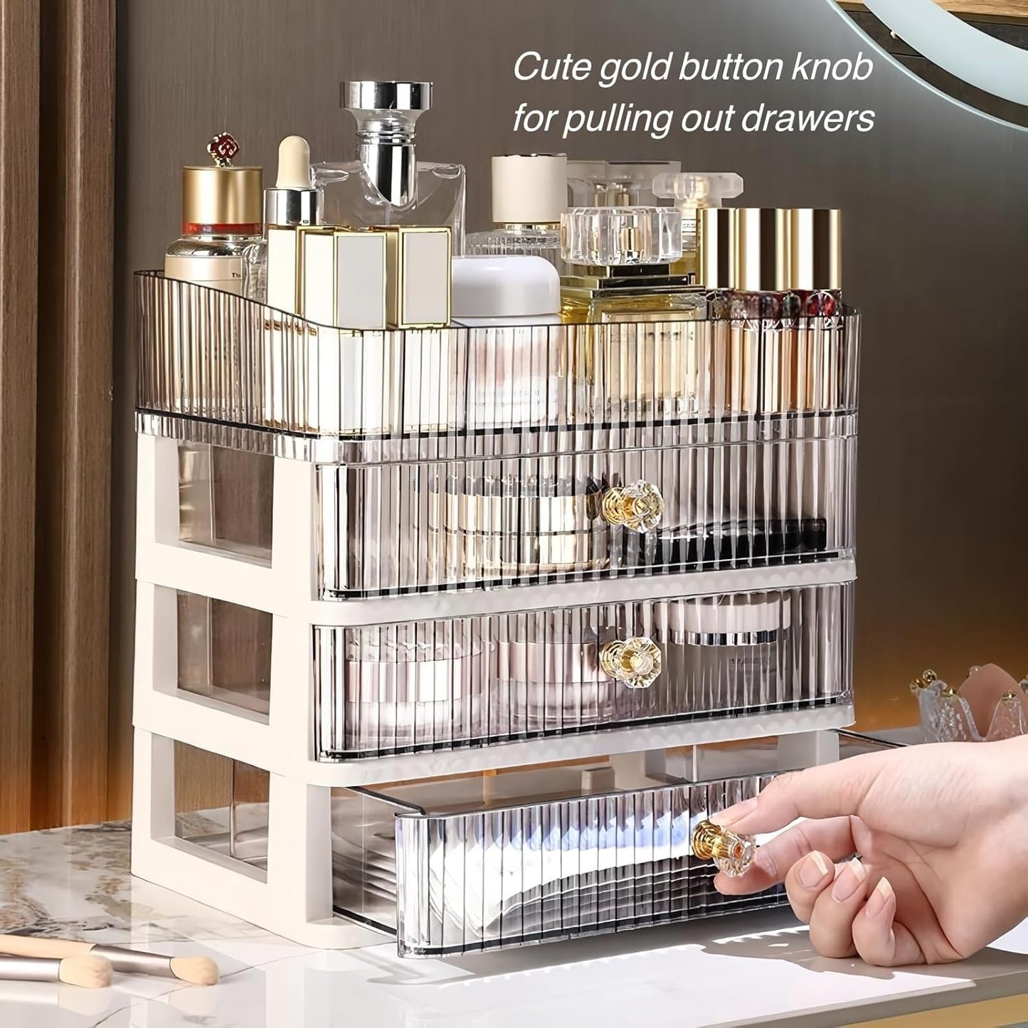 Simbuy Clear Makeup Organizer with 3 Drawers, Bathroom Organizer and Storage, Ideal for Desk and Dresser Vanity Countertop, Great for Cosmetics, Skincare, Perfume,Toiletry
