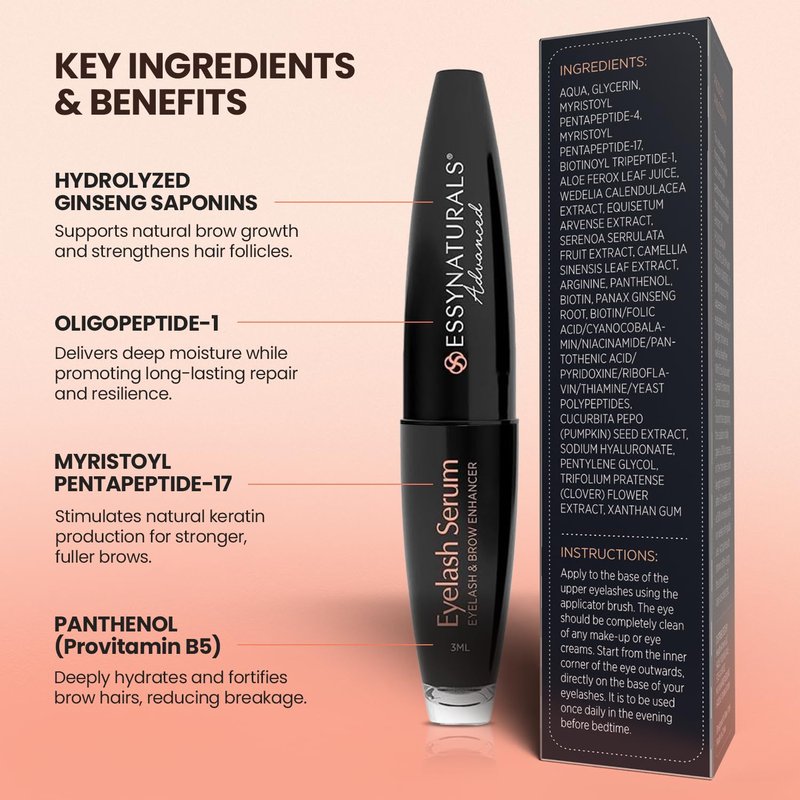 Essynaturals Eyelash Growth Serum, Premium Eyelash Serum, Lash Serum For Eyelash Growth, Eyelash Serum To Grow Lash, Irritation Free Lash Growth Serum
