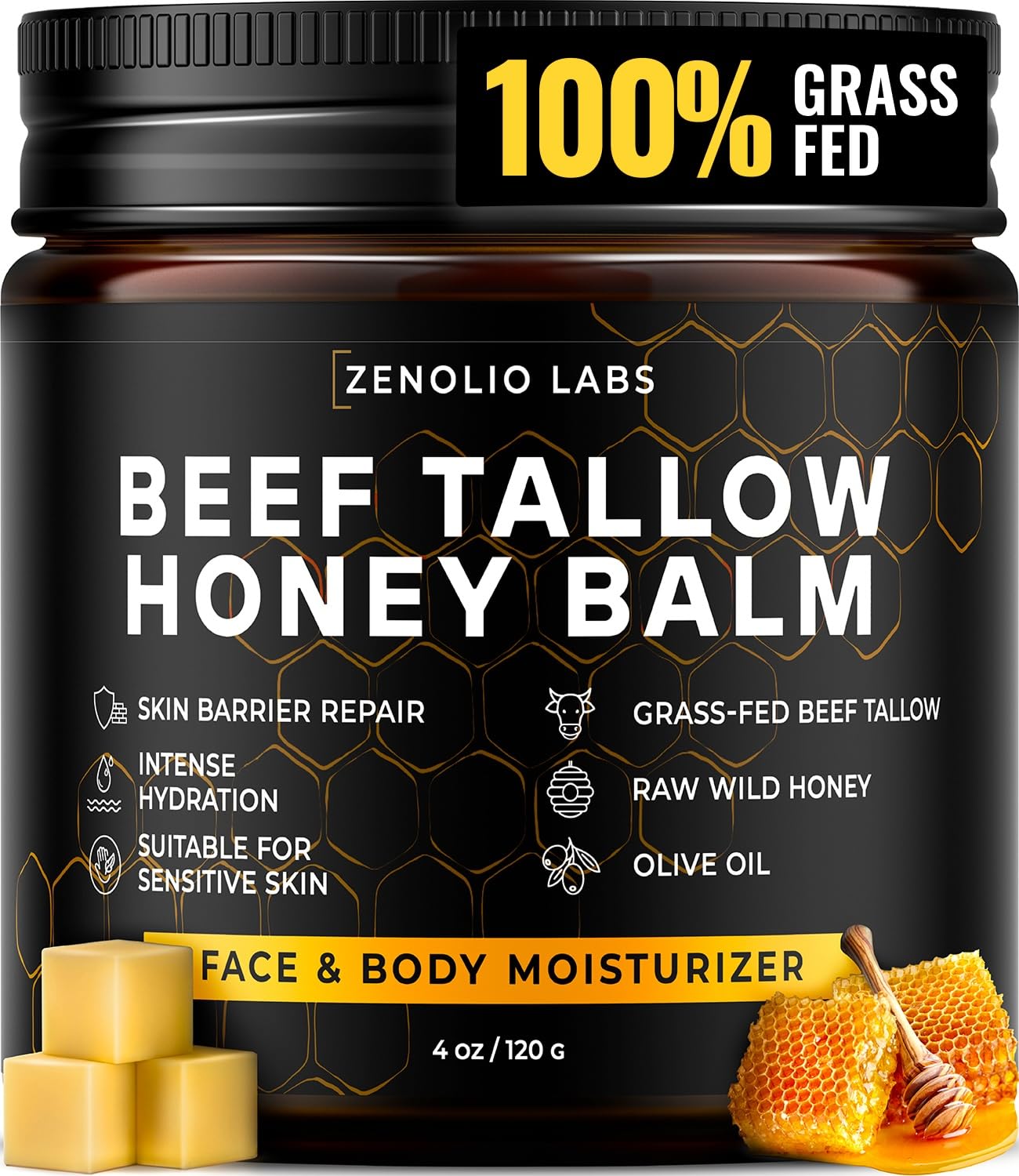 Beef Tallow Face Moisturizer - Whipped Grass-Fed Balm with Raw Honey & Beeswax | Hydrating Cream for Dry, Sensitive Skin