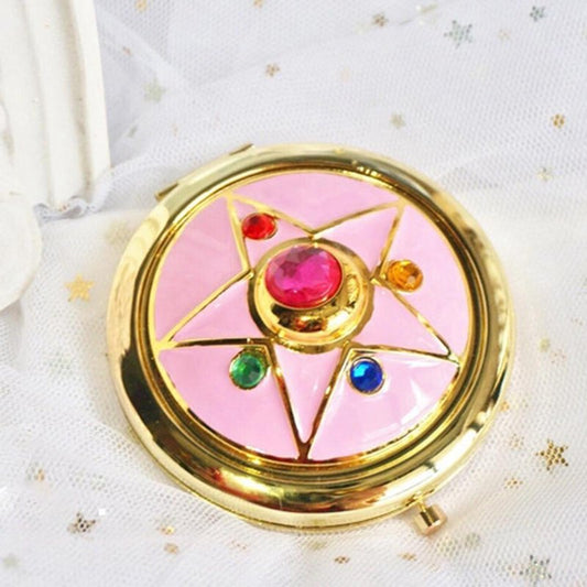 Jauarta Cosmetic Makeup Folded Mirror, Anime Makeup Compact Mirror Star Portable Travel Handheld Foldable Double Sided Mirror, Cosplay Prop for Beauty Lovers