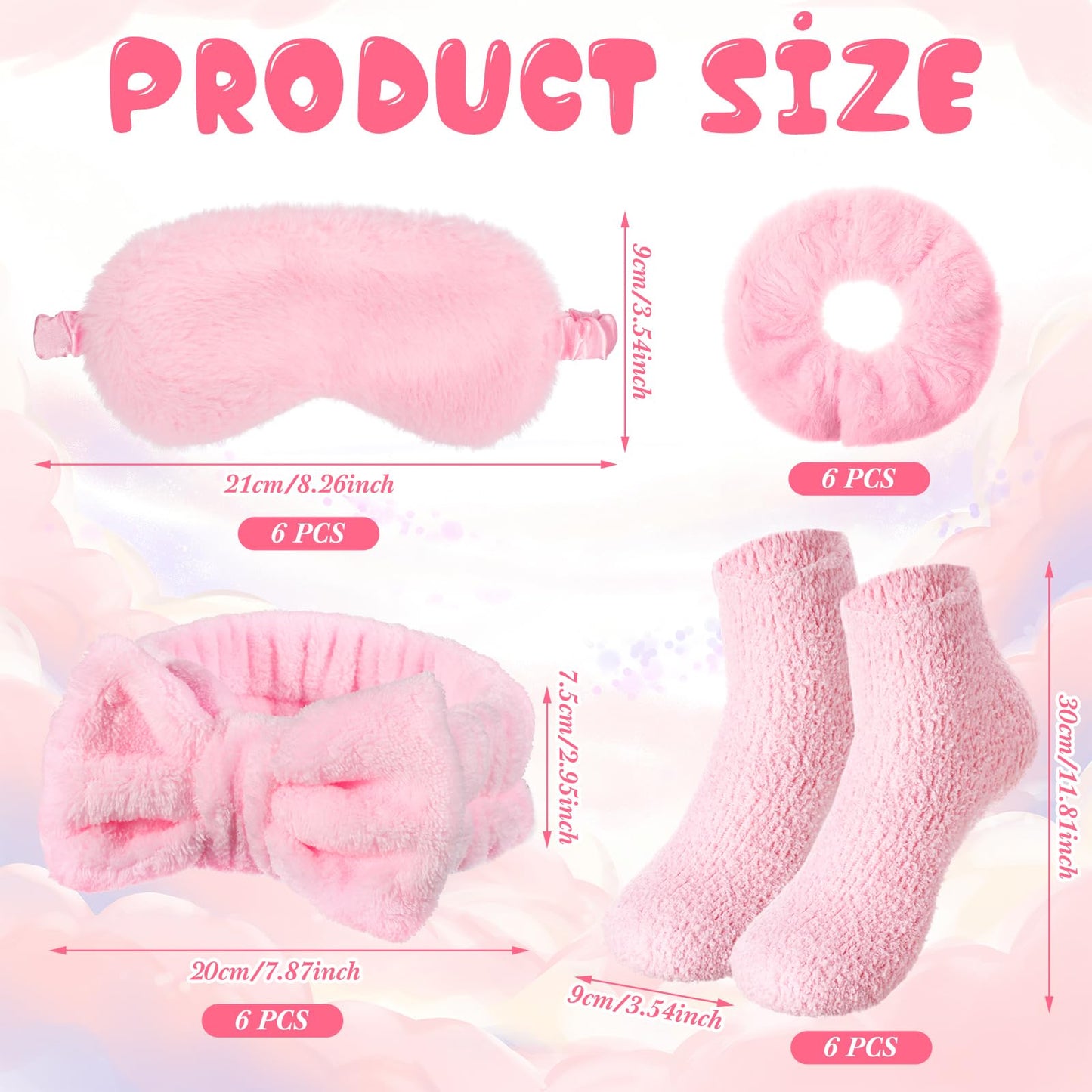 Shyyween 30 Pieces Galentine Spa Sleepover Party Supplies 6 Pink Bow Headband 6 Plush Sleep Eye Mask 6 Velvet Scrunchies 6 Pair Fuzzy Sock for Spa Slumber Party Favors Valentine Gift