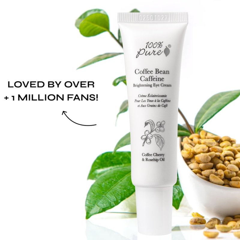 100% PURE Coffee Bean Caffeine Eye Cream Refresh & Hydrate Under Eye Treatment Reduce Puffiness, Dark Circles, Wrinkles with Green Tea, Rose Hip, Vitamin E - Youthful Vibrant Eyes - Vegan - 1 oz