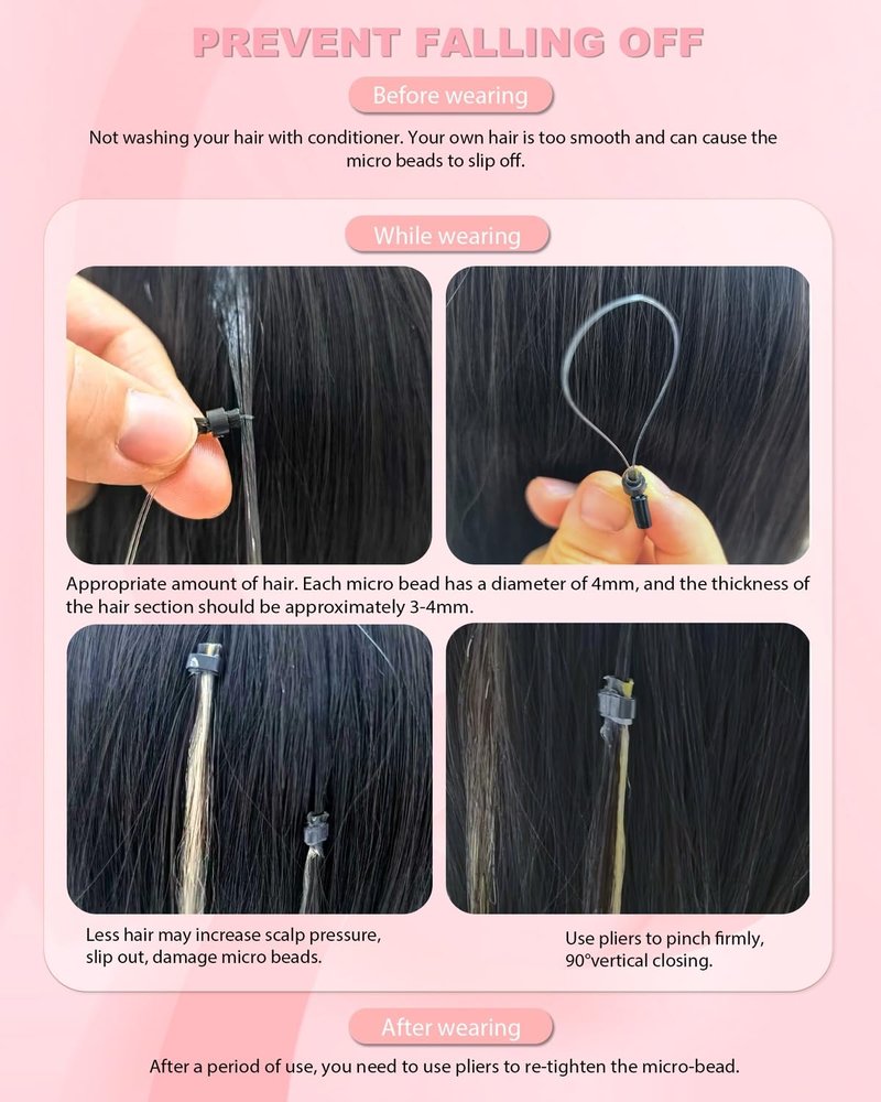 Microlink Hair Extensions - 14-Inch Real Human Hair | Natural Black & Bleach Blonde Mix, 50g/Pack