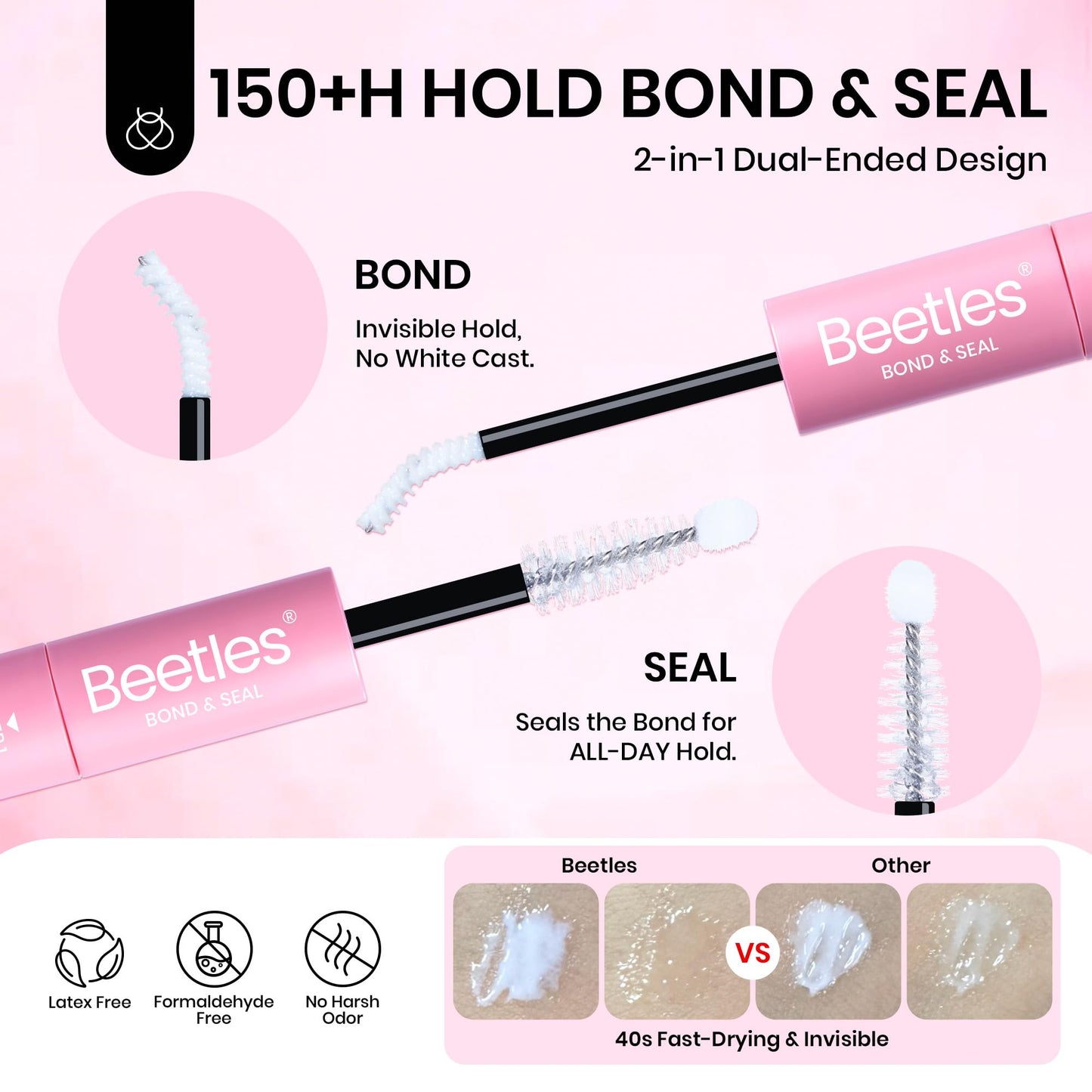 Beetles Lash Clusters Kit Dramatic Fluffy Lash Extension Kit 100 Pcs CC Curl 9-16mm False Eyelash Extension Set with 2-in-1 Bond and Seal Remover Brush Tweezers Eyelash Clusters Tempt KVT082