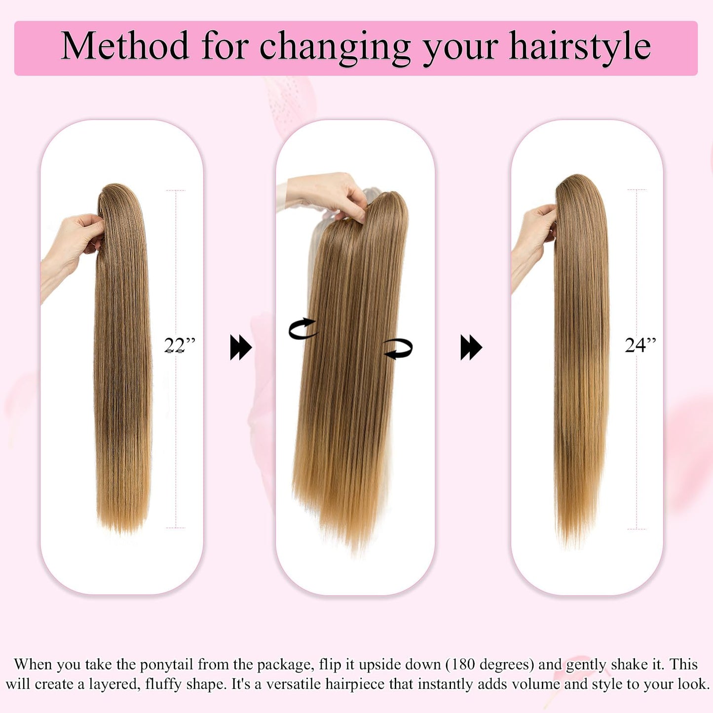 Luxehair Ponytail Extension, 24" Long Straight Claw Clip Ponytail Extension clip on ponytails hair clip Hair claw clip Fake Ponytail Hairpieces for Women - Dark Brown