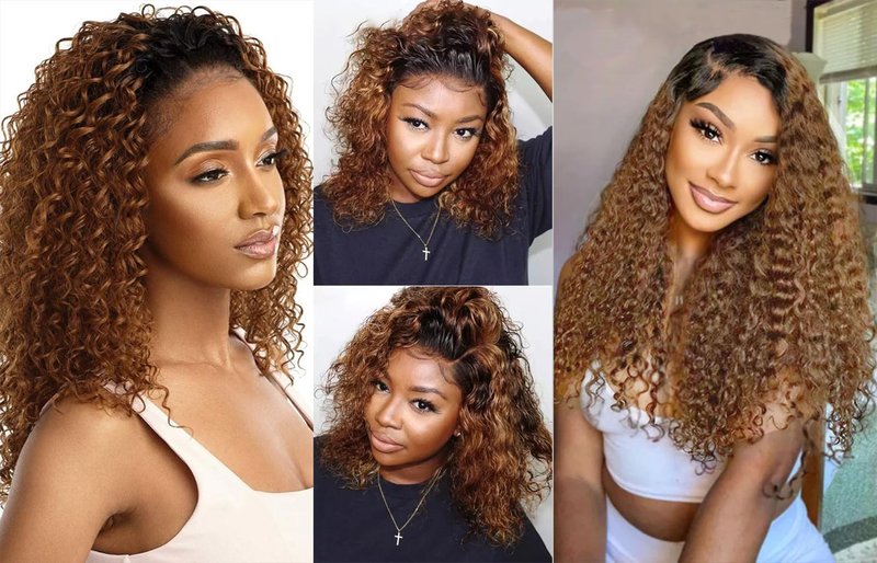 Ombre Human Hair Bundles Deep Wave Bundle 1B/30 Brown Bundles Human Hair 16 18 20 Inch Dark Brown Unprocessed Brazilian Remy Hair Extensions Salon Quality For Women Deals