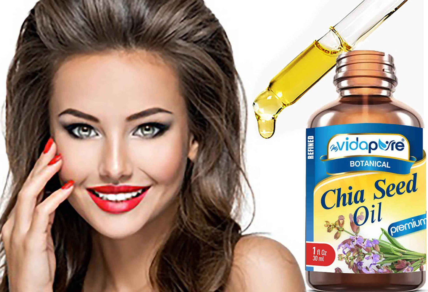 MYVIDAPURE CHIA SEED OIL Pure Natural Undiluted Refined Cold Pressed Carrier Oil for Skin, Face, Hair, Lip and Nail Care Anti-Aging (1 Fl Oz)