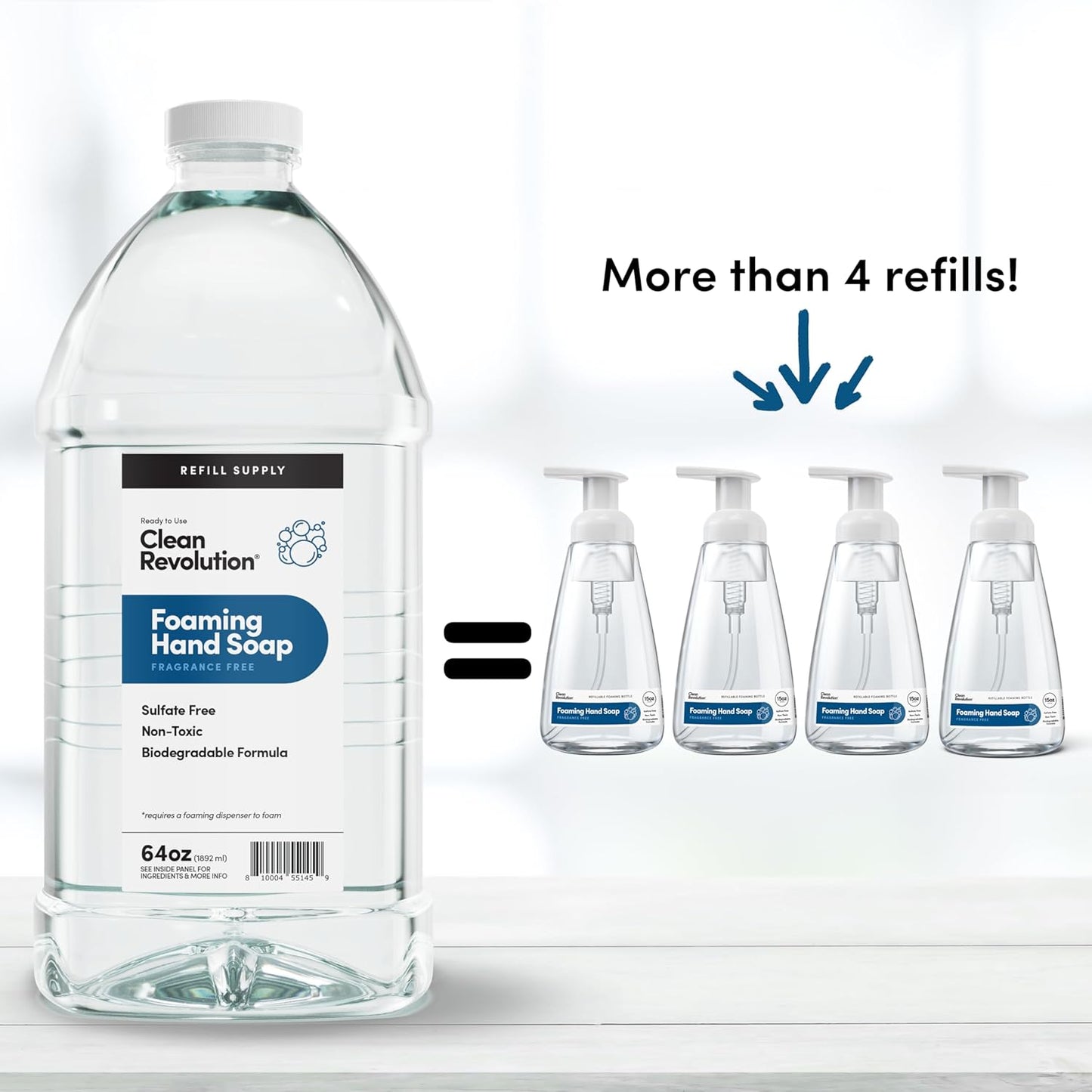 Clean Revolution Foaming Hand Soap Refill - Fragrance-Free, 64 Fl Oz | Pack of 3