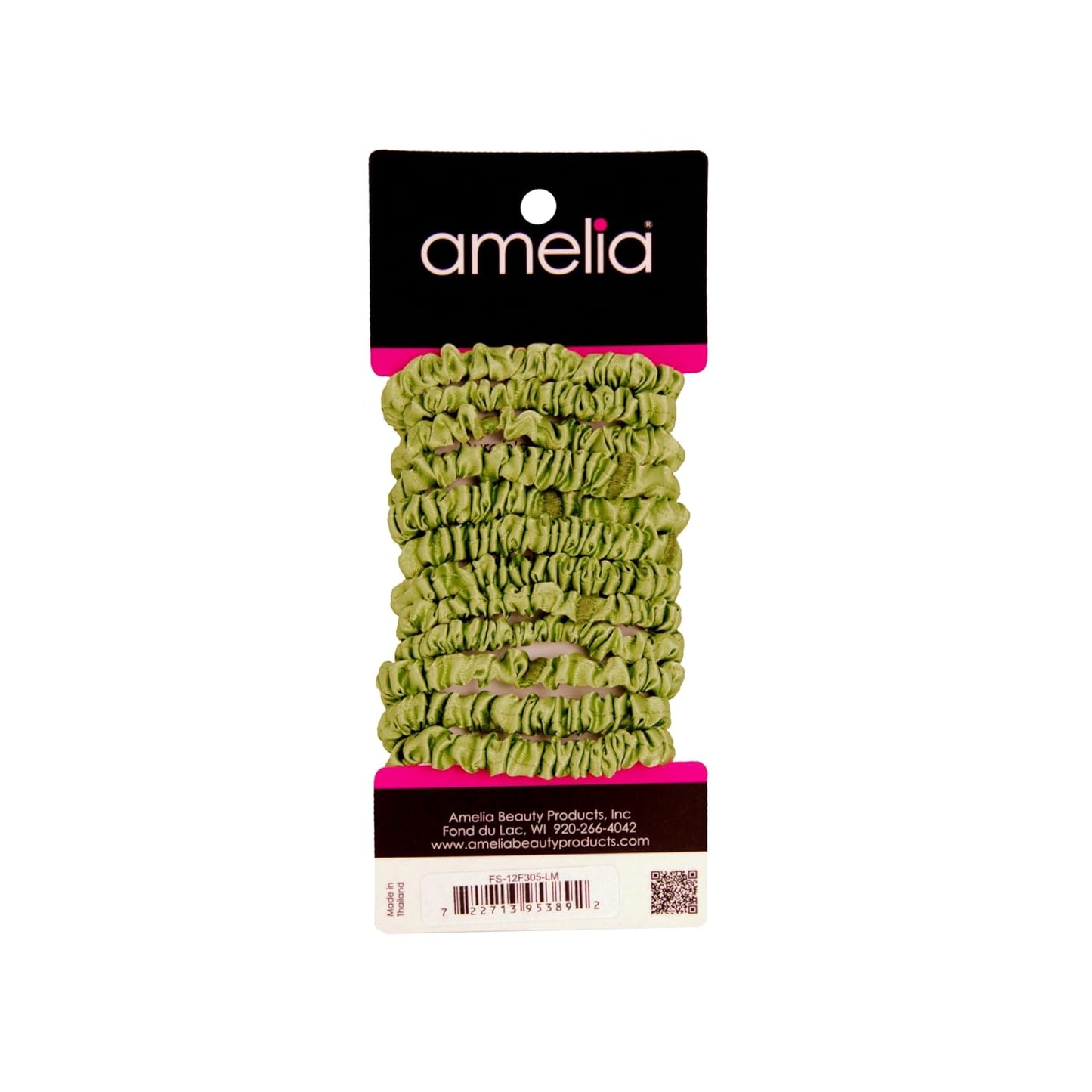 Amelia Beauty, Black, Skinny Satin Scrunchies, 12 Pack – 2in Diameter, Gentle & Strong Hold, No-Snag, No-Dent, Crease-Free Hair Ties