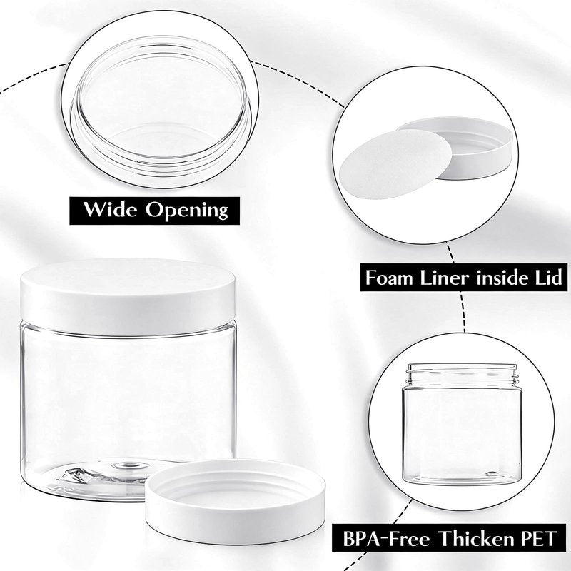 48 Pack 6 Oz Plastic Jars with White Lids, 6oz Small Plastic Containers with Lids for Cosmetic Makeup Beauty Products, Slime, Sample, Travel, BPA Free | Wide Mouth | Refillable