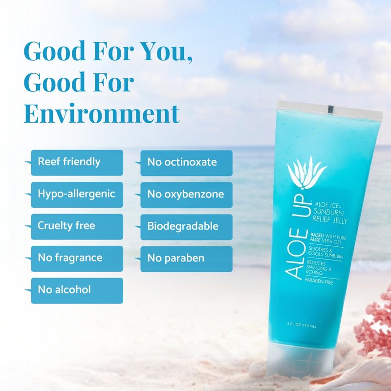 ALOE UP Aloe Vera Gel for Sunburn Relief – Cooling After Sun Jelly for Face & Body – 96.6% Pure Gel – Reef Friendly, Water Resistant for up to 80 Minutes, Alcohol & Fragrance Free – 4 Oz