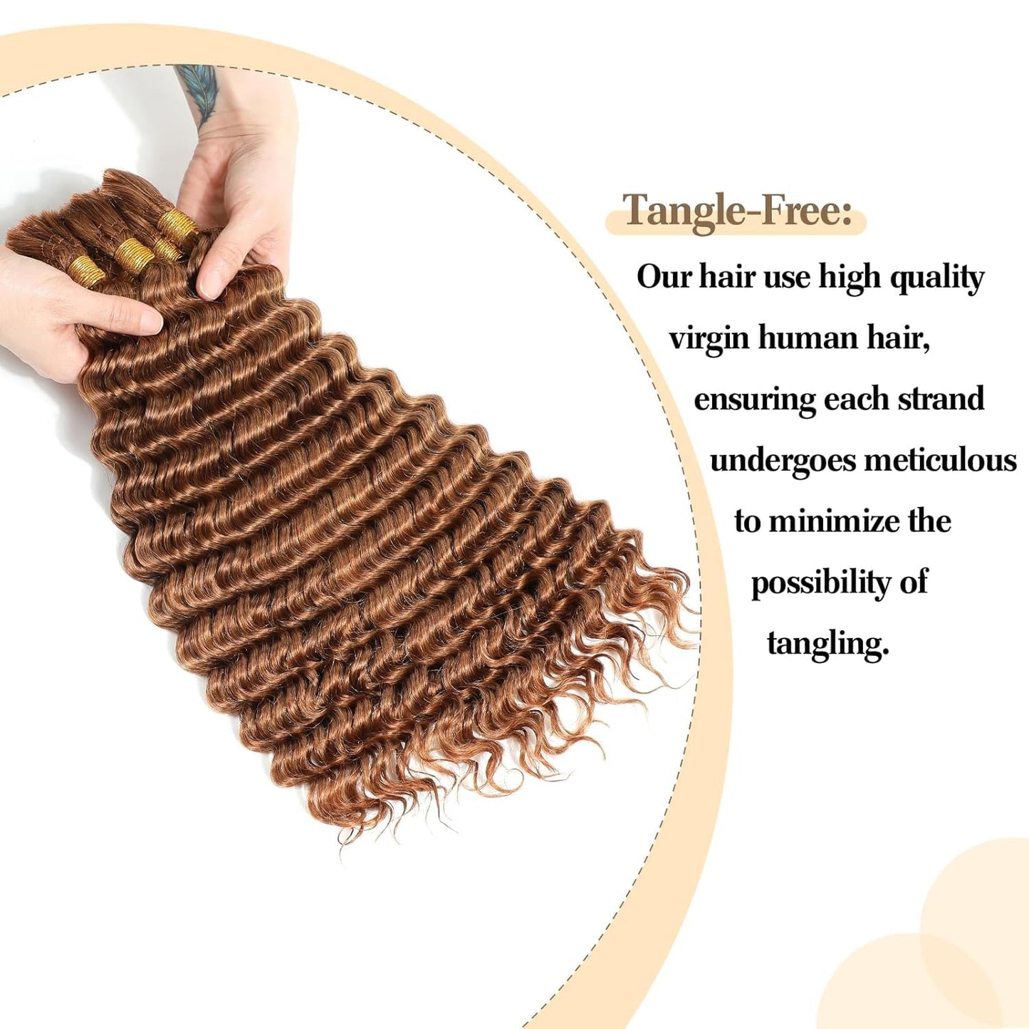 Labamiya Curly Braiding Human Hair 100g 22 Inch Color 30 Auburn Brown Deep Water Wave Bulk for Braiding No Weft Brazilian Virgin Deep Curly Human Hair Extensions for Boho Braids