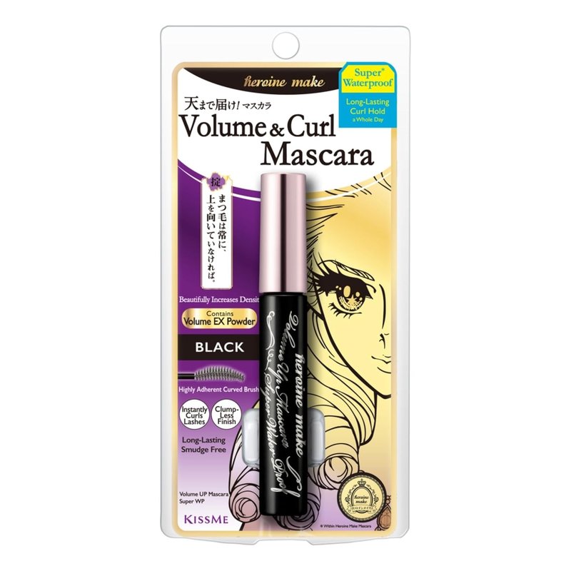 Heroine Make Volume & Curl Mascara - Waterproof, Lengthening Formula for Defined Lashes | Black, Smudge-Proof