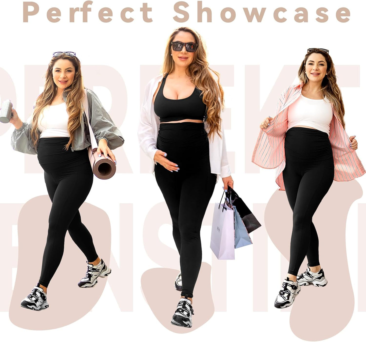 Women's Maternity Leggings with Pockets - Over The Belly Pregnancy Yoga Pants | Activewear Workout Leggings