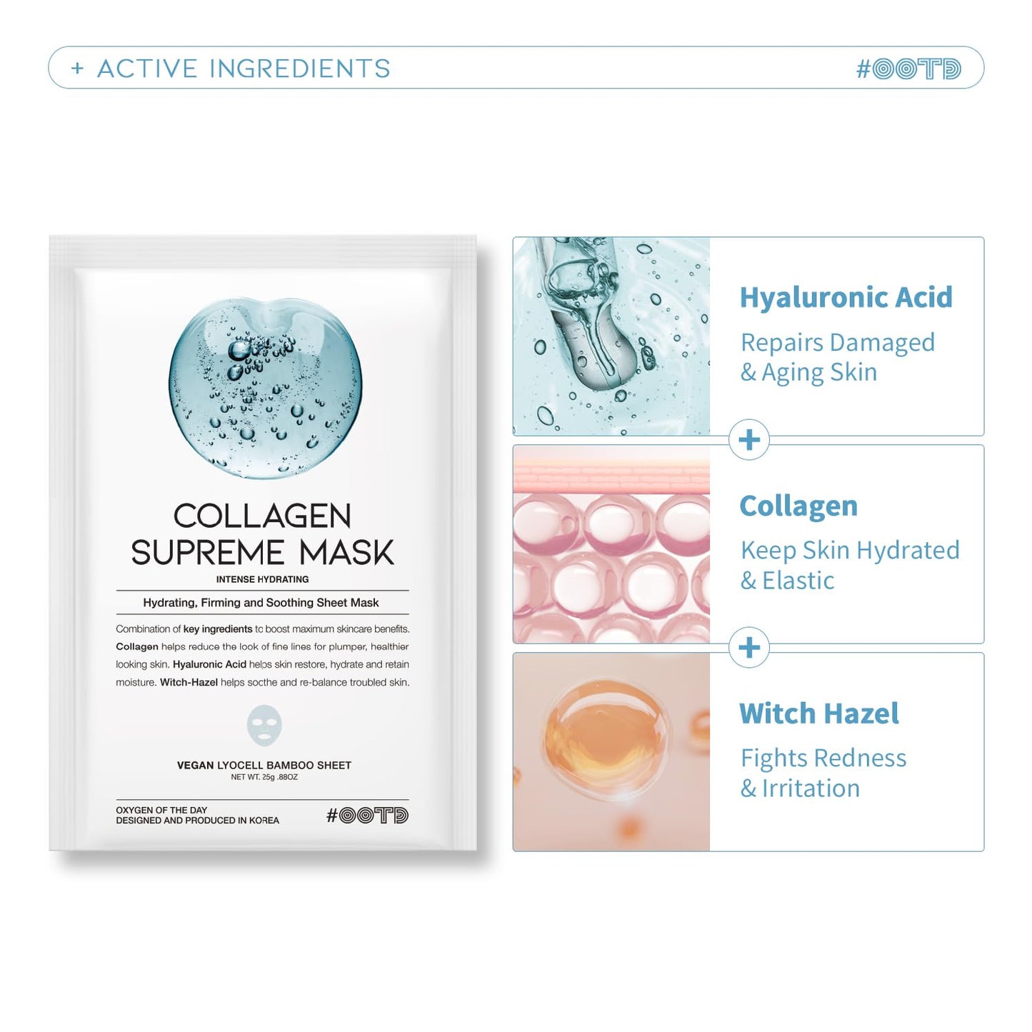 #OOTD Hydrating Soothing Sheet Masks Gift Set, Korean Vegan Facial Masks for Dry Sensitive Skin, Calming & Nourishing with Collagen, Ceramide, Cica (30-Count)