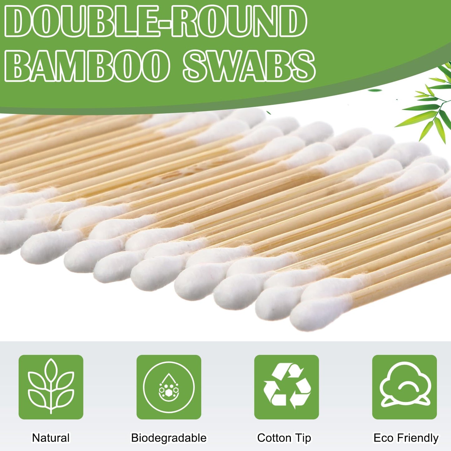 Heigble 5000 Count Bamboo Cotton Swabs Double Round Buds Organic Cotton Swabs with Tips for Ears Sterile Tipped Applicator Makeup Swab Daily Makeup Cleaning for Eyes