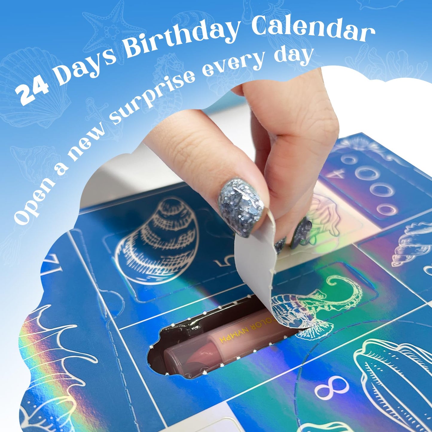 Color Nymph Girls Makeup Gift Set for Teens, Makeup Kit for Girl, Birthday Gift for Teen Girls, 24Pcs Birthday Advent Calendar, Mystery Makeup Box #Blue