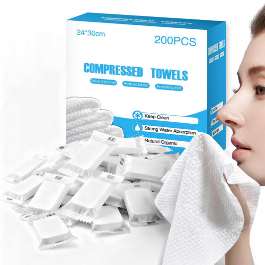 ANKEXIN 200 PCS Compressed Towels, Extra Thick Disposable Face Towel Tablets, Portable Bulk Compressed Coin Tissues for Home, Travel, Camping, Outdoor Sports