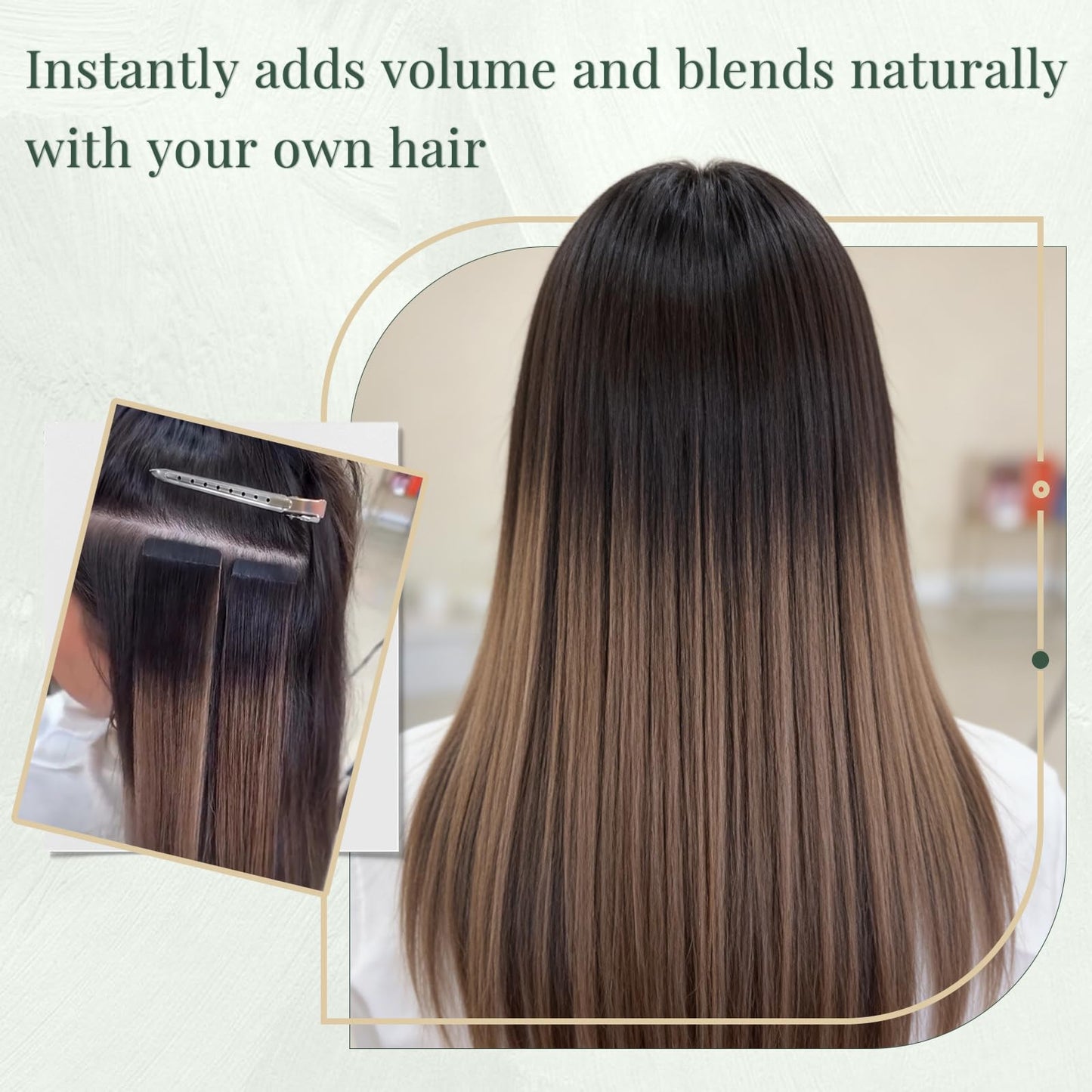 Ugeat Tape in Hair Extensions Human Hair Ombre Human Hair Tape in Extensions Darkest Brown Medium Brown with Golden Blonde Tapes in Extension for Women 14 Inch 40G 20Pcs