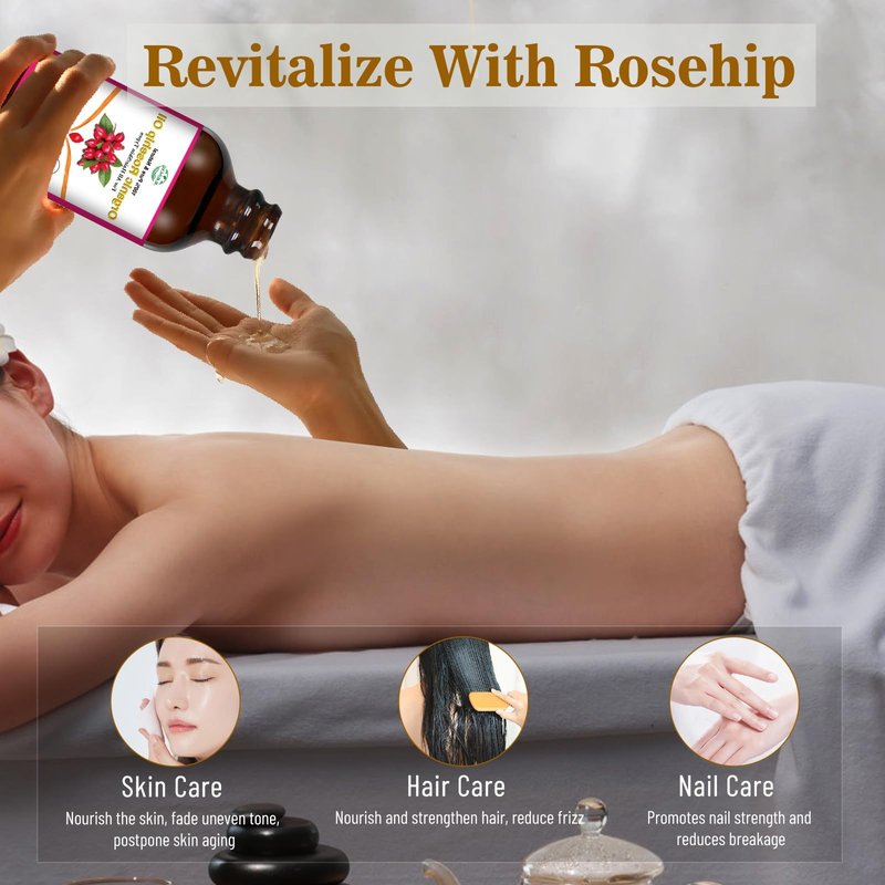 MMPANG Rosehip Seed Oil for Face, 100% Pure Natural Organic Rosehip Oil Cold Pressed Unrefined Facial Oil for Anti-Aging, Acne Scar, Moisturizing Skin Hair Care (No Dropper, 8.45oz/250ml)