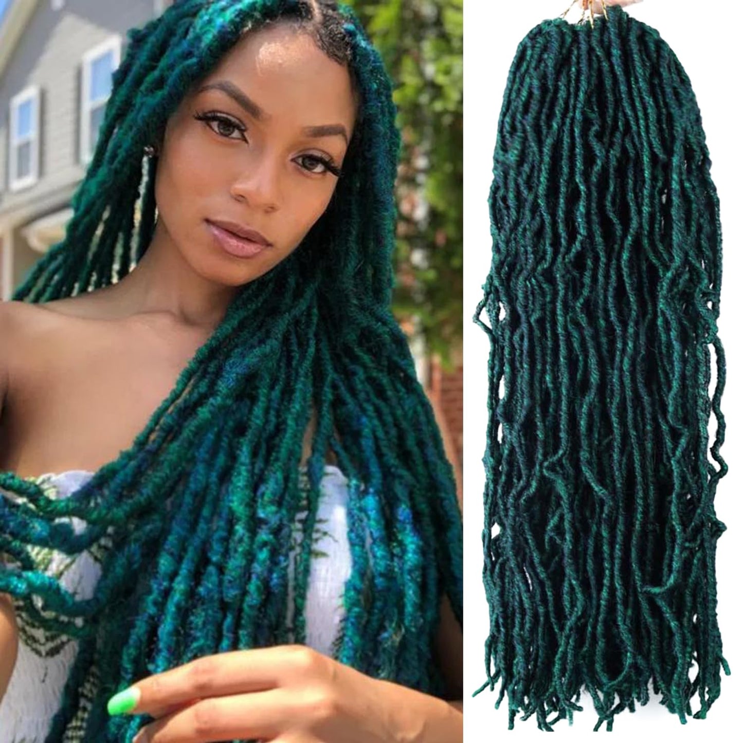 18 Inch Faux Locs Crochet Hair 6 Packs Soft Locs Crochet Hair M1B/Green Crochet Hair for Black Women Synthetic Crochet Braids Hair Extensions (18Inch, 6Packs, M1B/Green)