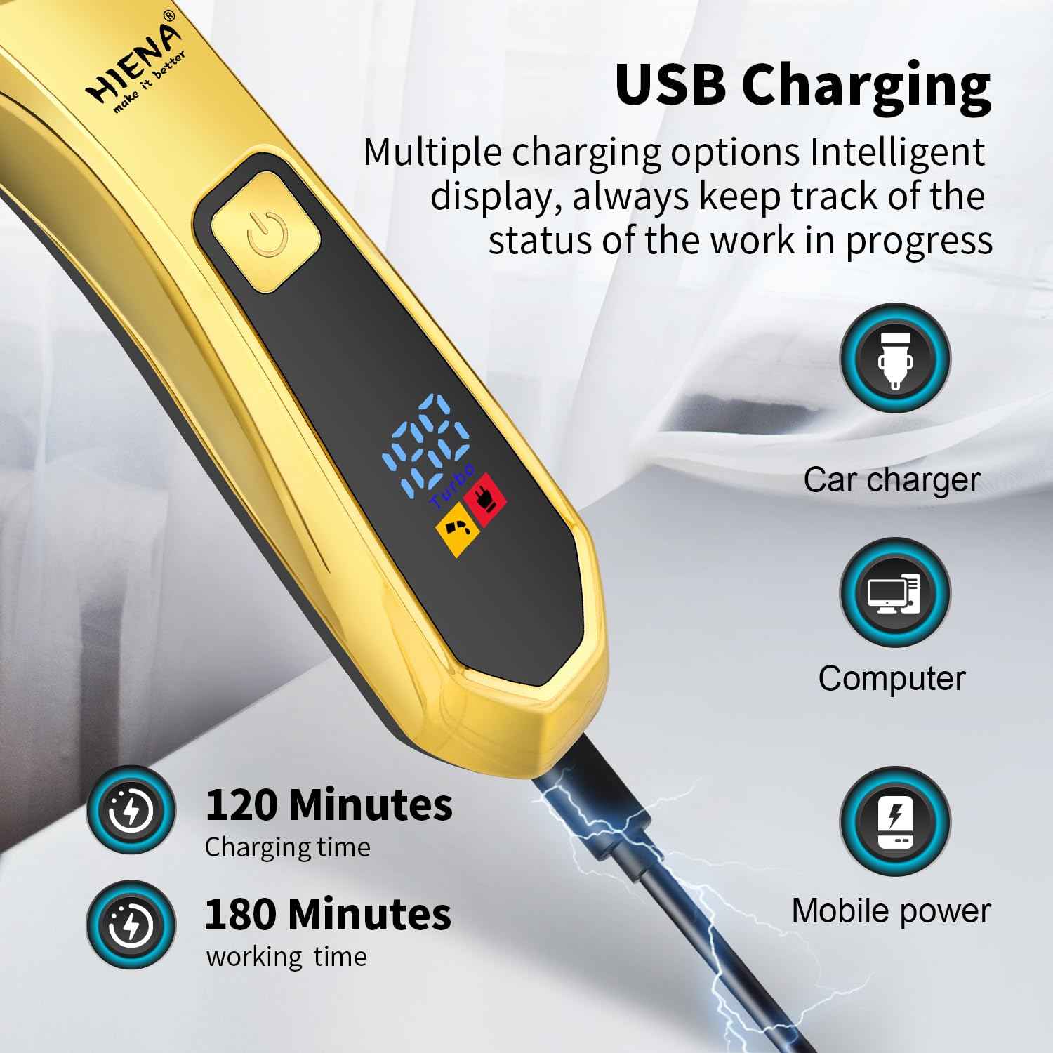 HIENA PRO Cordless Beard Trimmer for Men, Professional Electric T-Blade Beard Trimmer, USB Rechargeable Hair Cutting Clippers, Facial Grooming Tools with LCD Digital Display, Gifts for Men