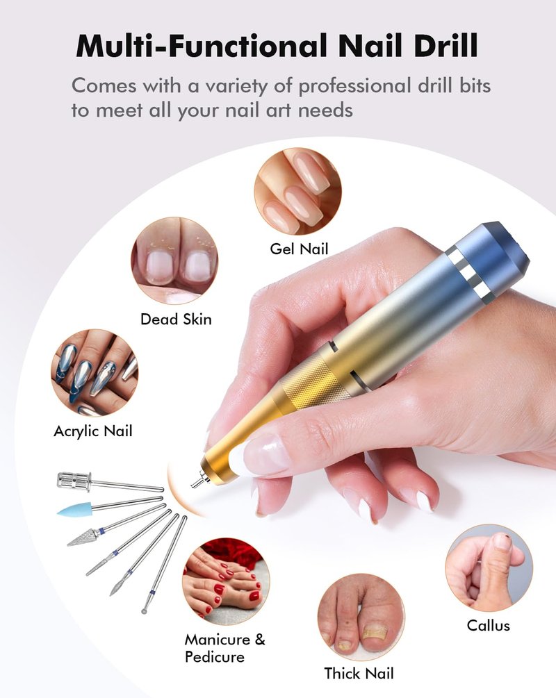 HOMEASY Nail Drill 40000RPM - Rechargeable Nail File with Bits, Professional E-Filer for Acrylic Nails, Gel Polishing, Manicure & Pedicure E File with Large HD LCD Screen - M96 Yellow
