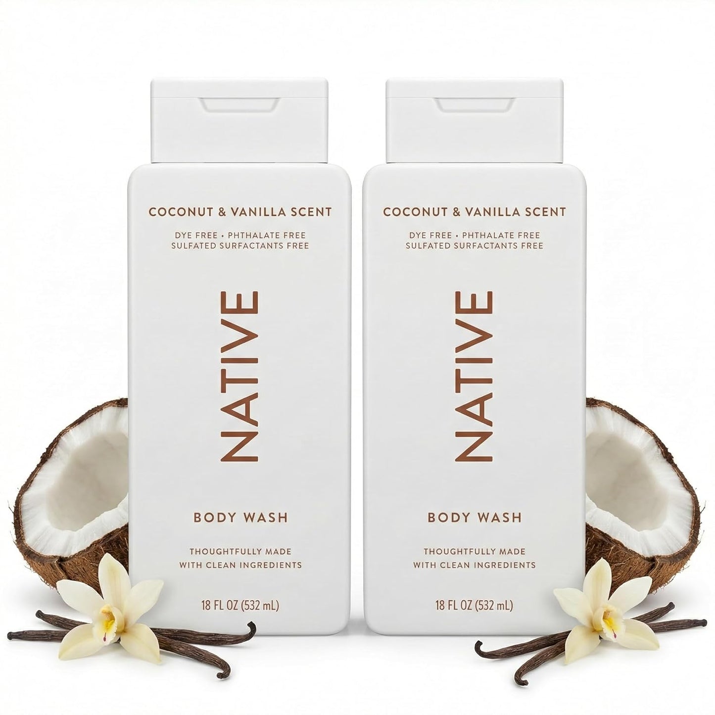 Native Body Wash - Coconut Vanilla Shower Gel | Sulfate & Paraben Free, 18 oz Each, Moisturizing for All Skin Types