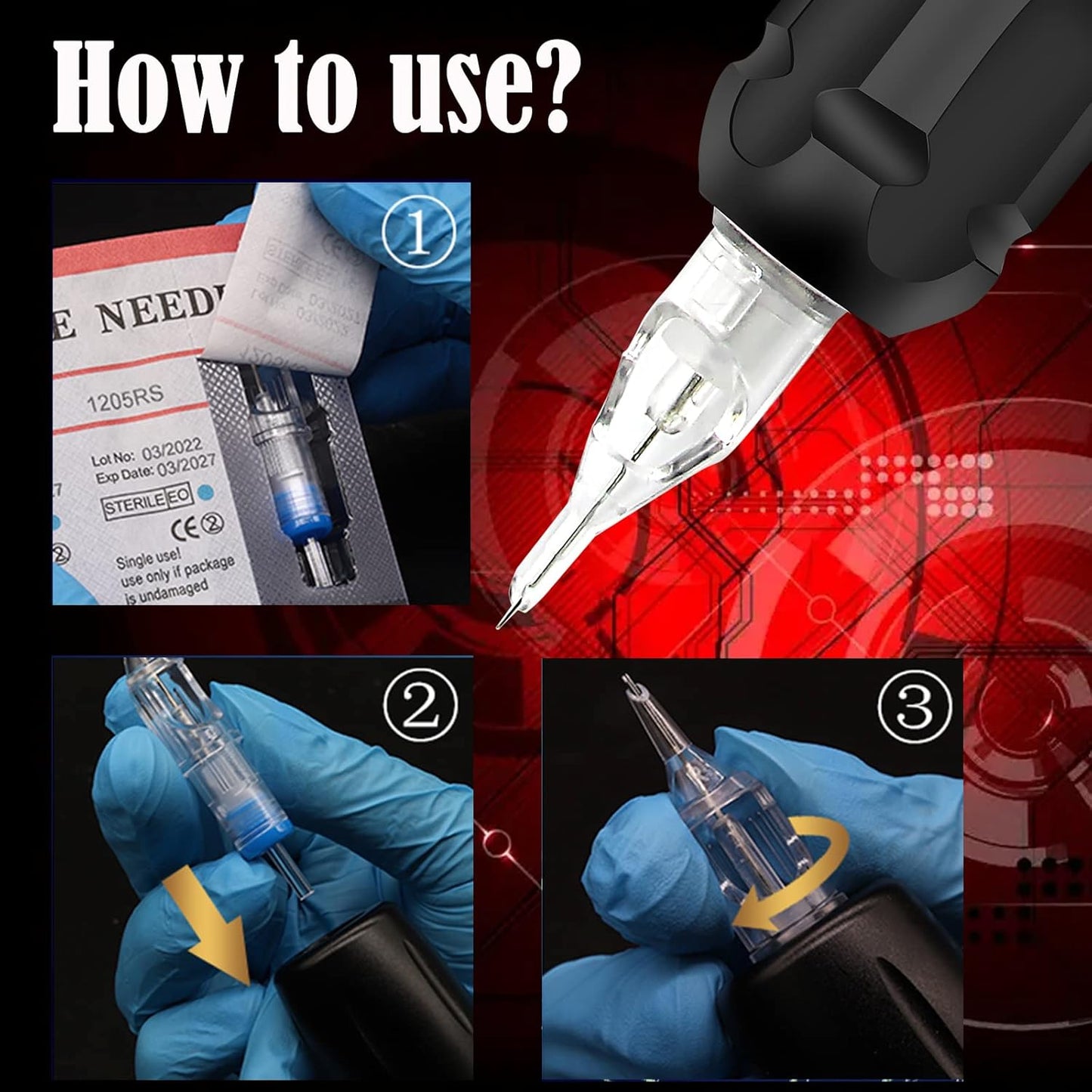 Tattoo Cartridge Needles - 60pcs Mixed Sizes 1203RL, 5RL, 7RL, 5RS, 7RS, 9RS | Disposable Tattoo Needles for Tattoo Pen Machine