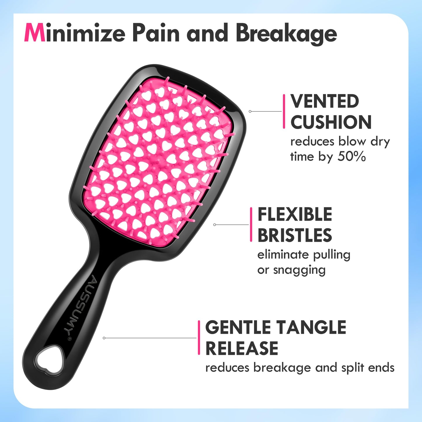Aussumy 4 Pack Vented Detangling Hair Brush - Detangler Hairbrush with Soft Bristles for Effortless Tangle Free - Ideal for Wet Dry or Curly Damaged Hair for Women Men Kids