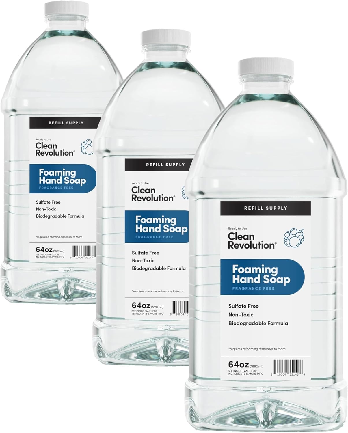 Clean Revolution Foaming Hand Soap Refill - Fragrance-Free, 64 Fl Oz | Pack of 3