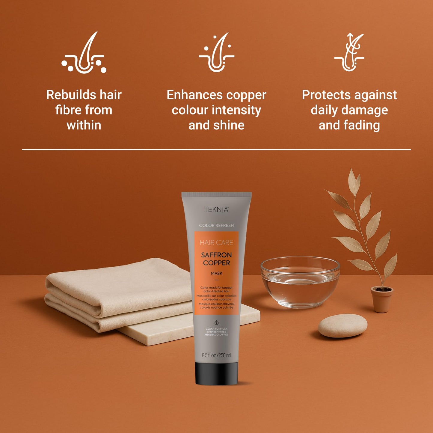 LAKMÉ Teknia Saffron Copper Color Refresh Hair Mask, Color Depositing Conditioner for Copper Hair, 8.5 Fl Oz