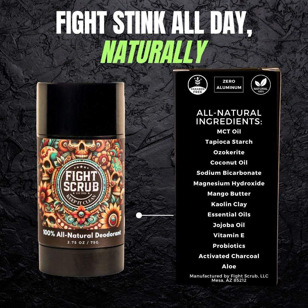 Fight Scrub Natural Deodorant - 100% All-Natural, Aluminum-Free, Long-Lasting Odor Protection, Magnesium Powered - Handmade in the USA (2-Pack: Mango + Coconut)