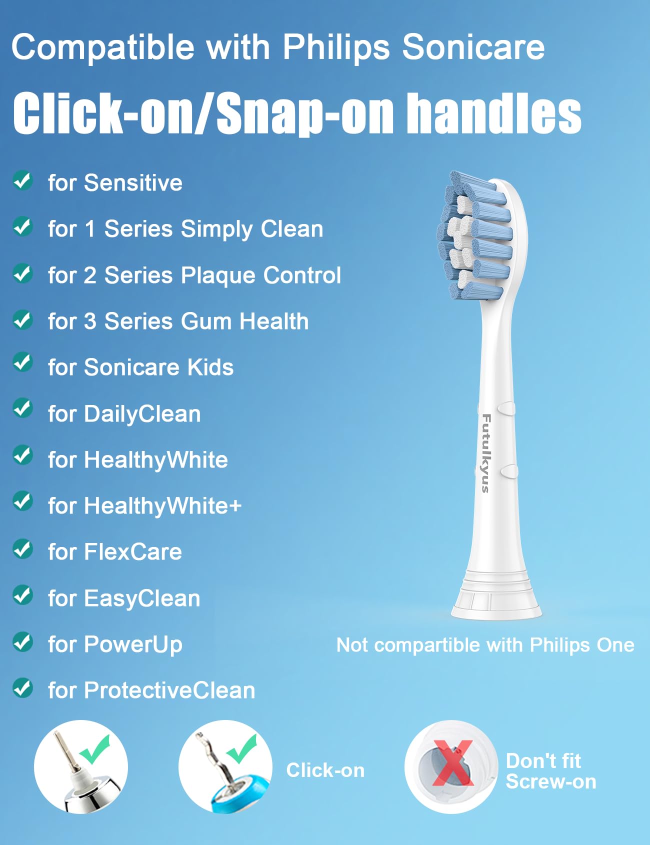 Sensitive Replacement Toothbrush Heads for Philips Sonicare Soft Simply Clean Electric Brush Head, 8 Pcs White