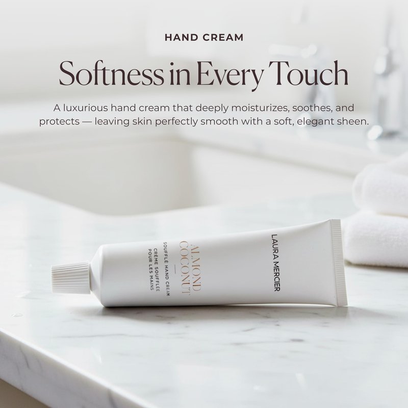 Laura Mercier Soufflé Hand Cream, 24HR Hydration, Nourishes and Repairs, Instantly Moisturizes and Improves Skin Texture, Infused with Shea, Mango, and Cocoa Butters, Ambre Vanille