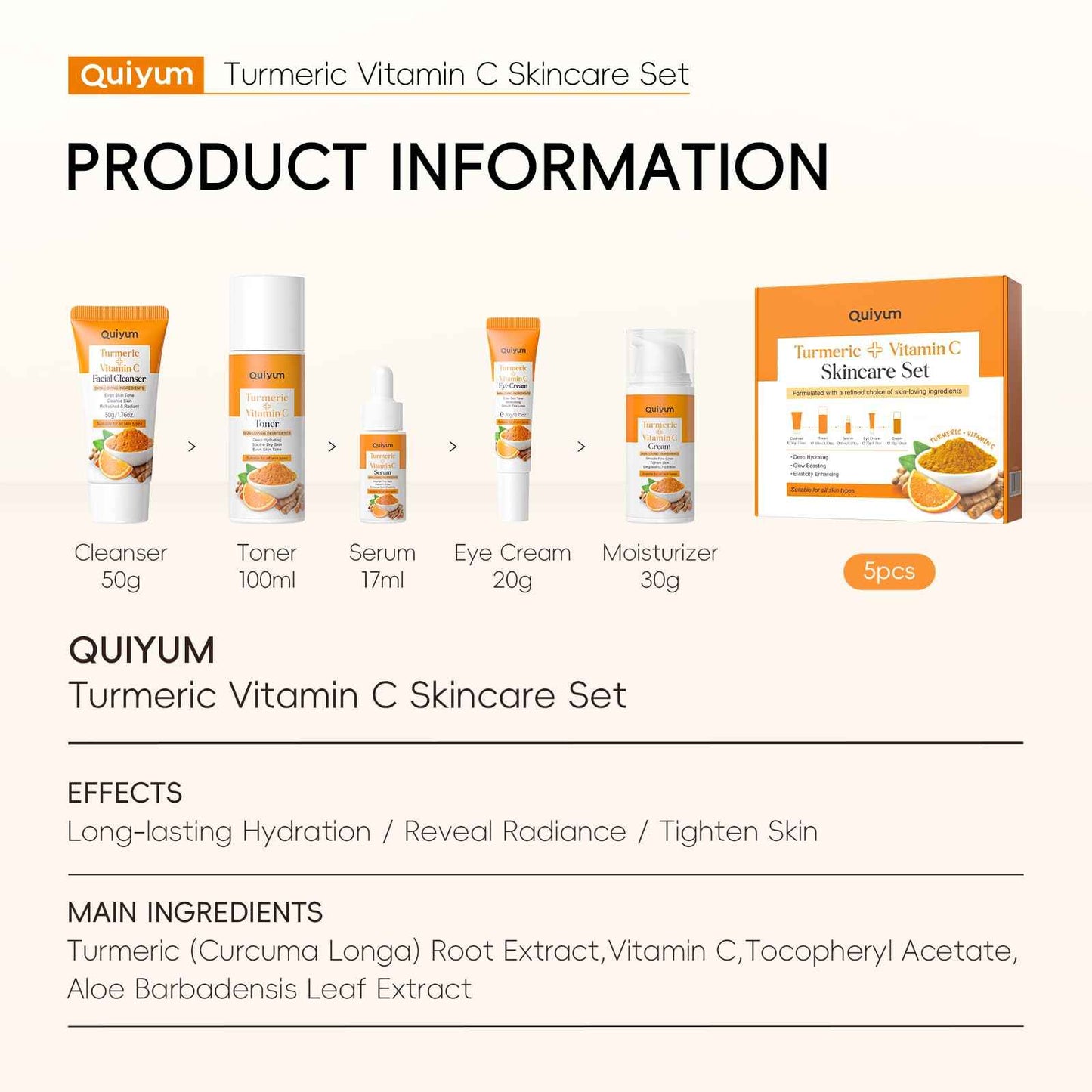 Skin Care Set, Turmeric Vitamin C Skincare Kits 5PCS - Beauty Skin Care for Women, Facial Skin Care Routine Set Kit, Dark Spot Remover for Face, Reduce Acne, for Oily Skin