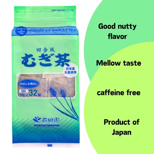 MAEDA-EN Mugi-cha Barley Tea 32 Tea Bags Caffeine Free Japanese Origin Individually Wrapped Teabag 17616 1pk