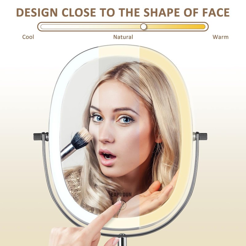 EAPUDUN Lighted Makeup Mirror 9" – 2-Sided Tabletop Vanity Mirror with 7X Magnification, 3 Color Lighting Modes, Rechargeable, 360° Rotation, 84 LED Lights