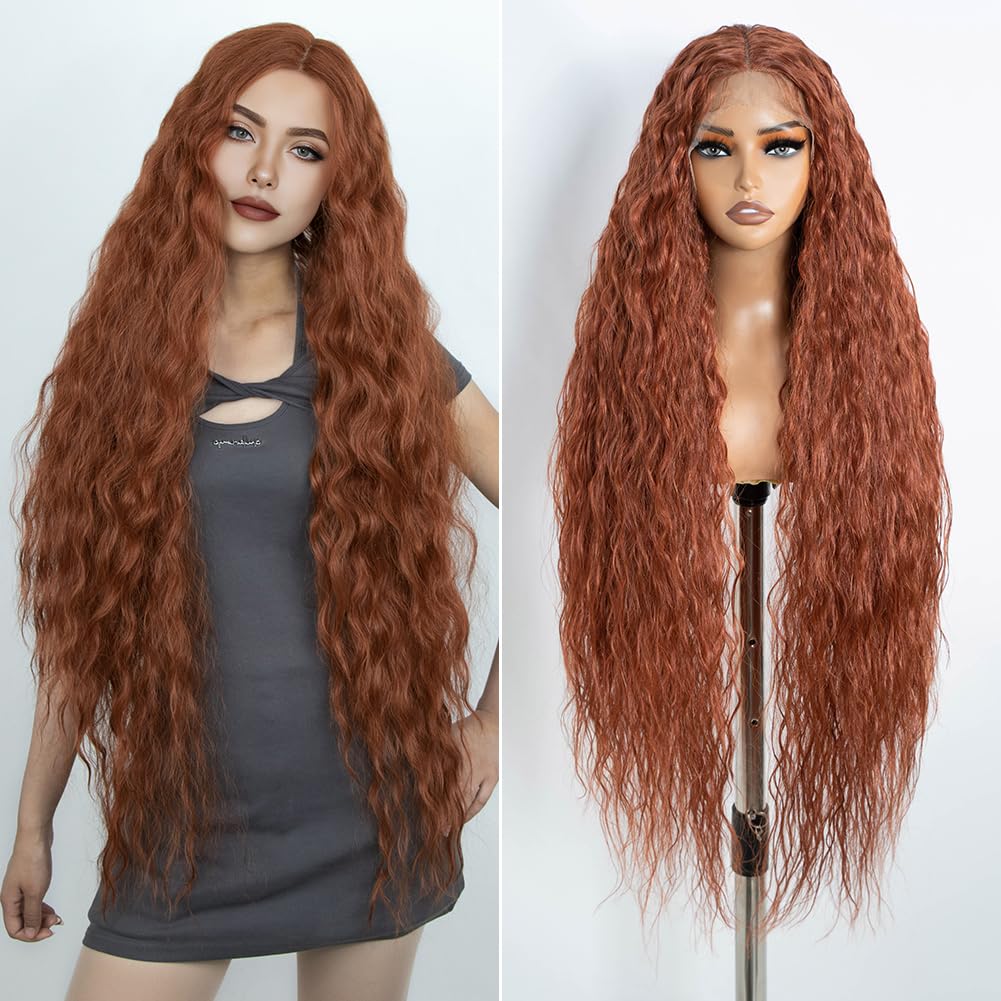 Super Long 36-Inch Lace Front Wig - Synthetic Hair Bohemian Waves | 5-Inch Middle Parting (130T)