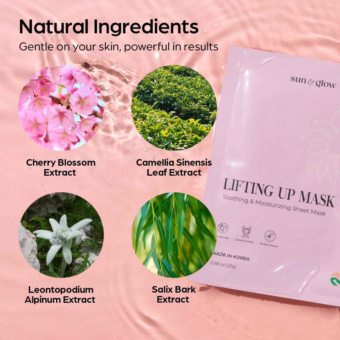 SUN & GLOW VEGAN LIFTING UP MASK Featuring a blend of Herbal Ingredients and Components Soothing and Moisturizing Sensitive Skin Korean Skincare Home Care Skincare Mask (0.88oz 25g 5Packs)