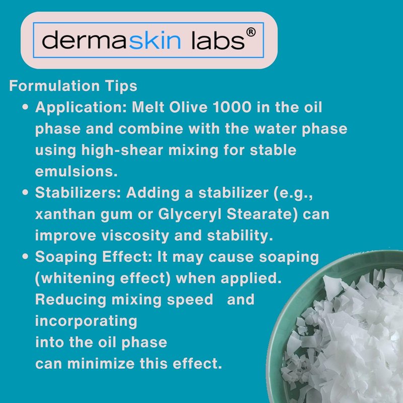 Olive 1000 Emulsifier, Cetearyl Olivate, Sorbitan Olivate 1000 Plant-Based Emulsifier Wax ECOCERT COSMOS Validated PEG-free self-emulsifying for DIY Skincare, Haircare Applications (4 oz)