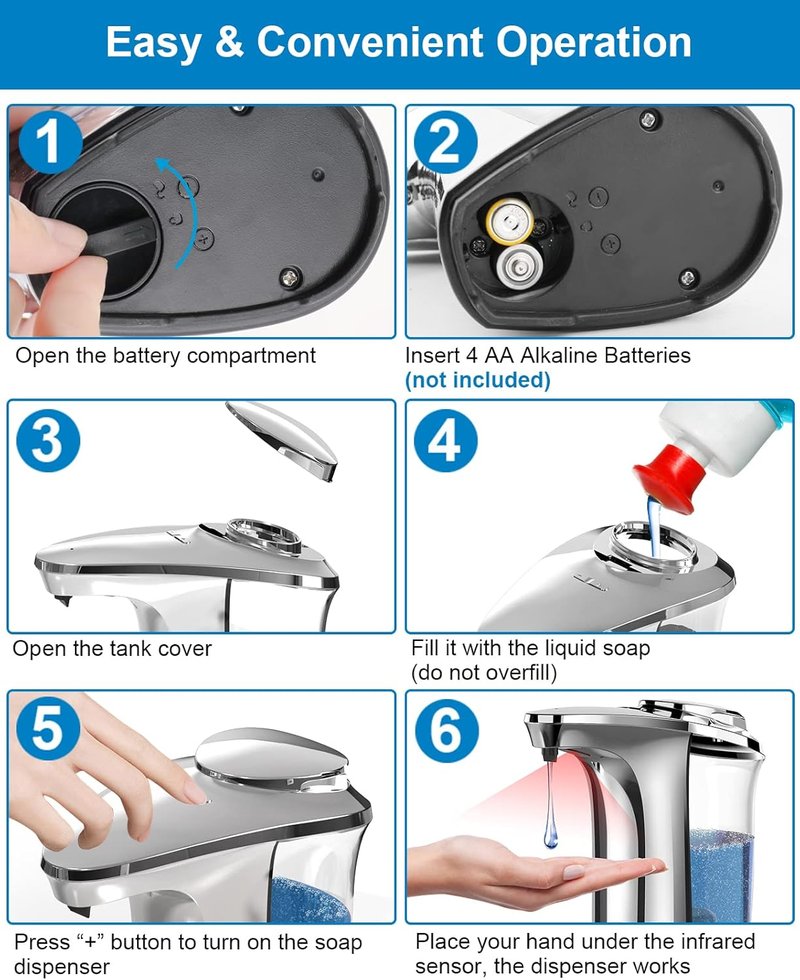 Automatic Soap Dispenser - Touchless 17oz Liquid Hand Dispenser with Infrared Sensor | Adjustable Levels, Silver